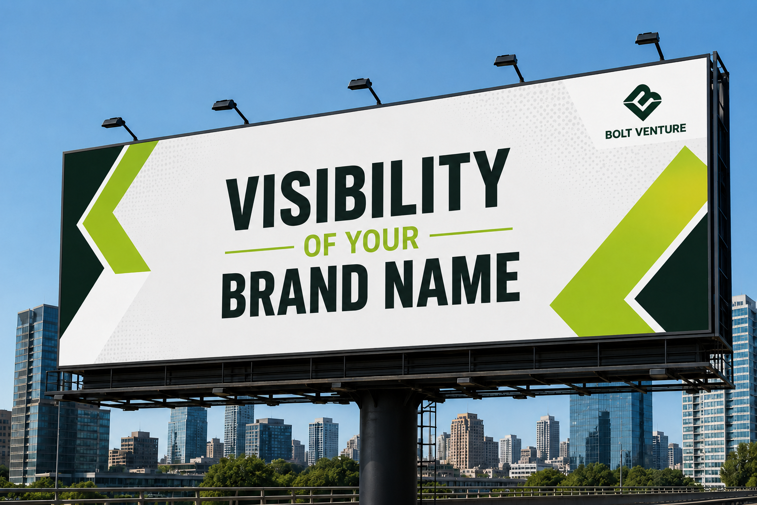 Blank outdoor billboard ready for brand creative above a city skyline